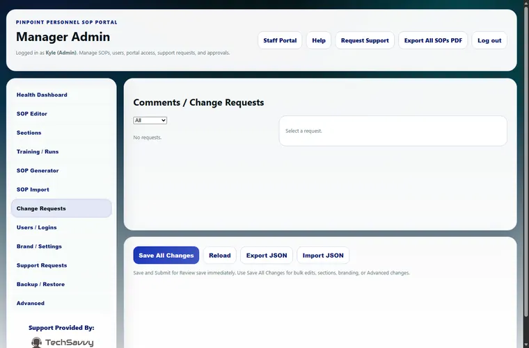 Staff change requests screenshot