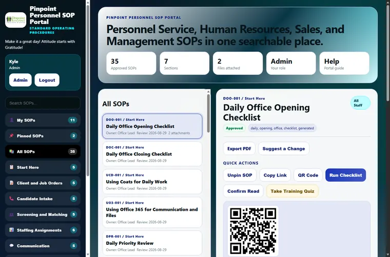QR codes for mobile SOP access screenshot