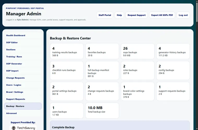 Backup and restore tools screenshot