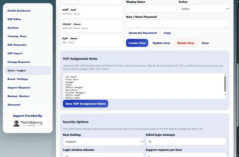 Role-based SOP visibility screenshot